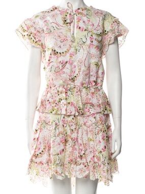 Misa Los Angeles Pink Floral Tiered Ruffle Dress